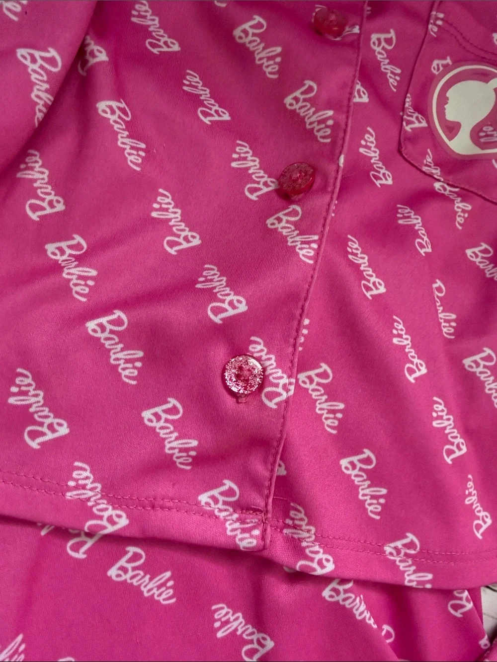 ♡ Girl’s Barbie Hot Pink Silk Short Sleeve Pajama Set with Logo 5T